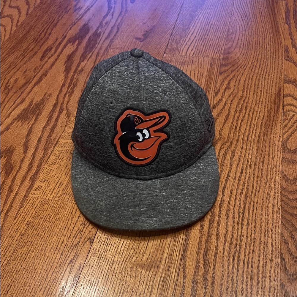New Era Kids Hat with Orioles Orange and Black Logo on Gray